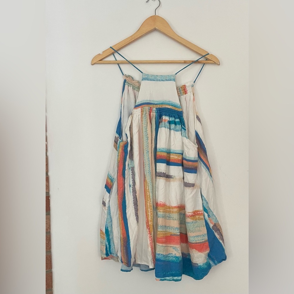 FREE PEOPLE Dress Painted Stripe Colorblock Lined White Blue Colorful - Picture 6 of 9
